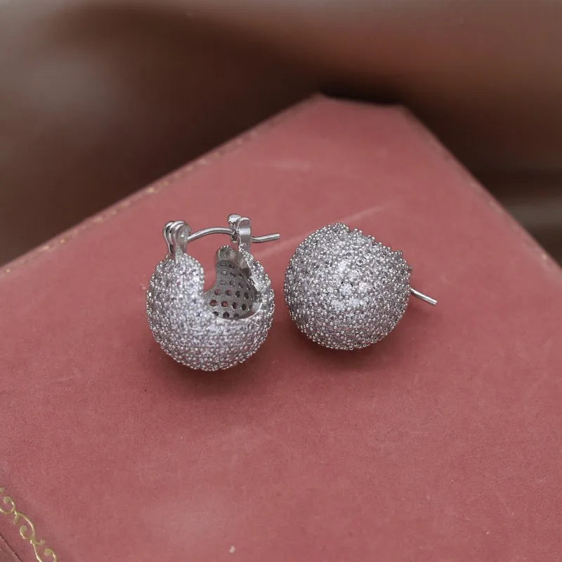 Korean new design fashion jewelry 14K gold plated exquisite close-set zircon round earring simple women's daily work accessories