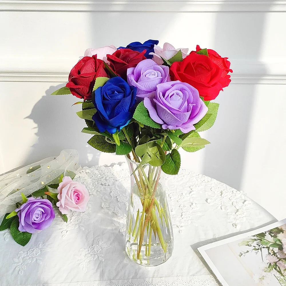 1/3/5Pcs Artificial Flowers Bouquet Red Silk Fake Rose Flower for Wedding Home Table Decoration Christmas Valentine's Day Gifts