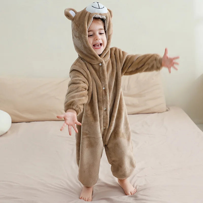 Kids Kigurumis Bear Animal Cartoon Onesies Baby Flannel Pajamas Infant Hooded Sleepwear Jumpsuits Cosplay Costume Cartoon onesie