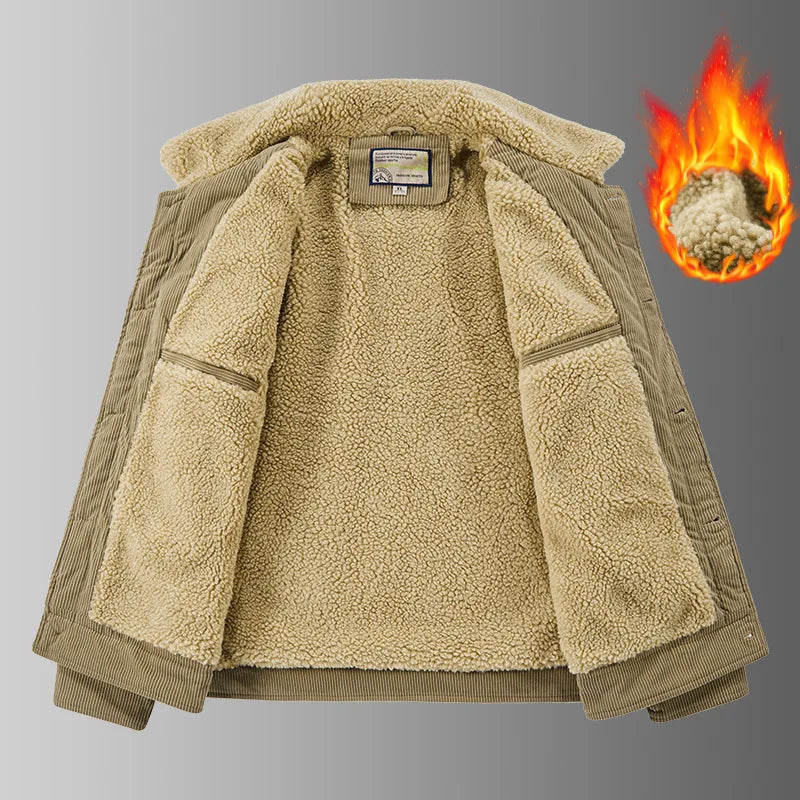 New Winter Men Corduroy Casual Jackets Male Fashion Fleece Warm Parkas Down Jackets High Quality Man Slim Cargo Coats Size 5XL