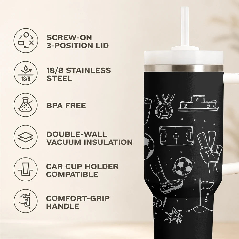 Football Game Team Vacuum Flasks 40oz Stainless Steel Insulated Tumbler with Handle Straw Leakproof Cup Daily Travel Mug