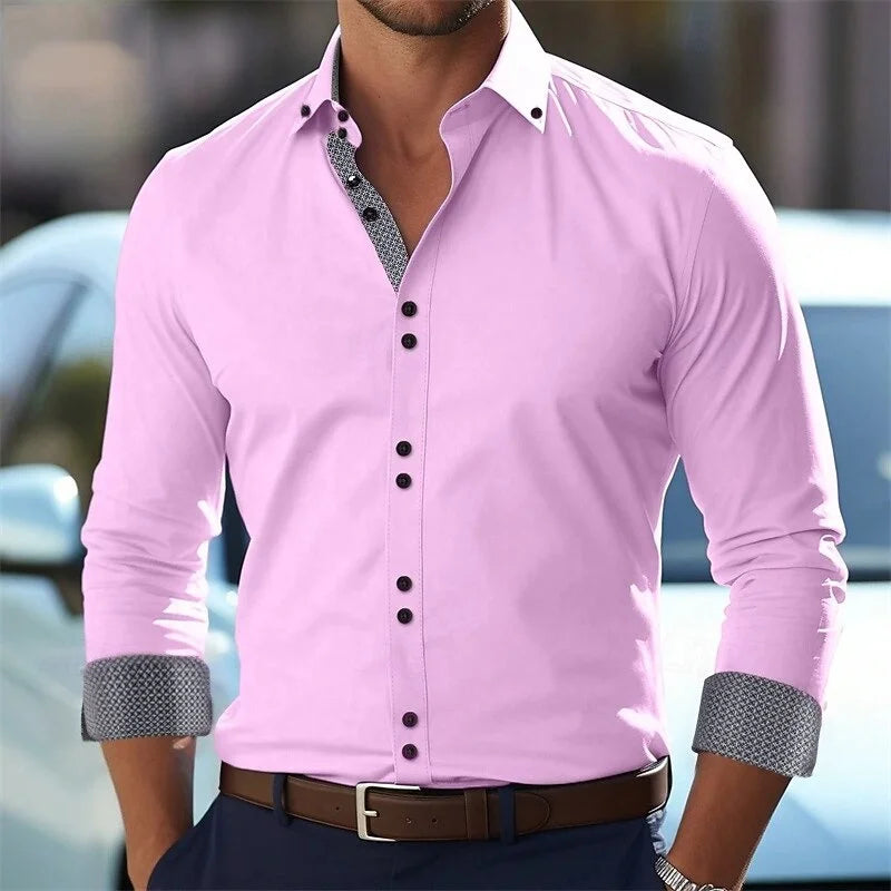 2026 New Men's Button Business Casual Shirt Long Sleeve Collar Shirt - Fashionable and Elegant Casual Top Shirt