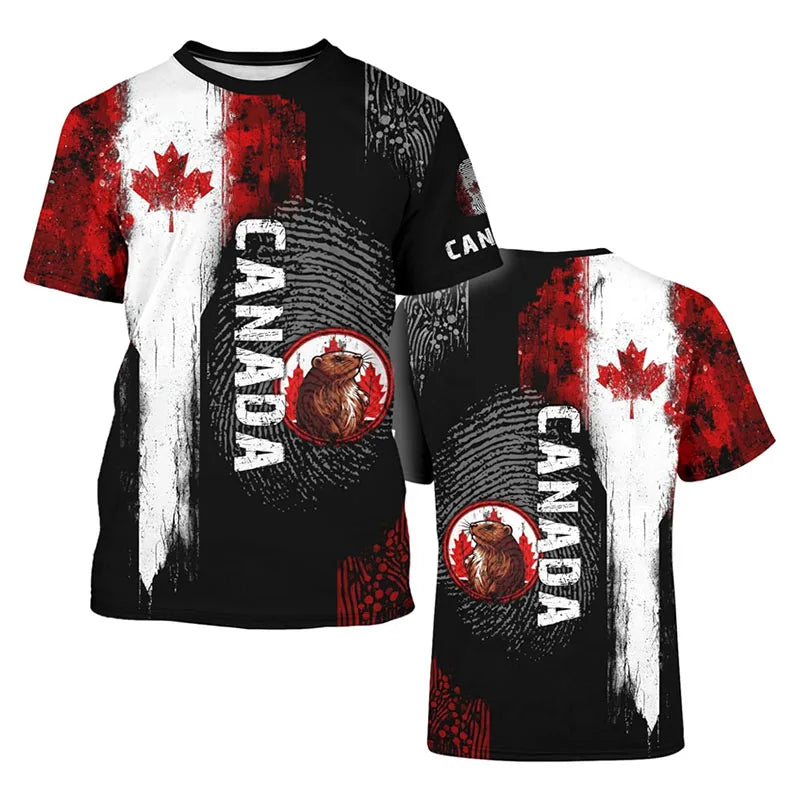 2025 Fashion New Canada T-shirt Men's Clothing Harajuku Street Fashion T Shirts 3D Print Maple Leaf Deer Pattern Popular Tee Top