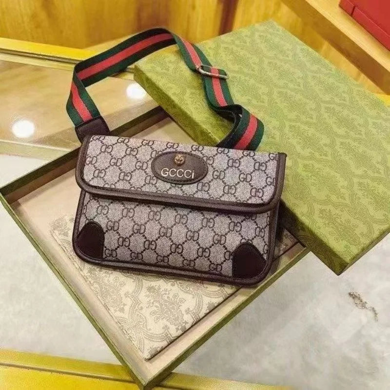 Fashion Classic Geometric Print Quilted Shoulder Bag Metal Logo PU Lightweight Flap Magnetic Snap Adjustable Strap Crossbody Bag