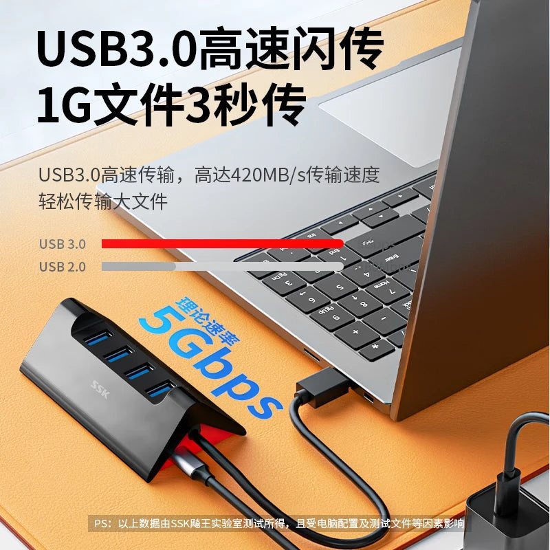 SSK Splitter 4 USB 2.0 HUB with Power Extension Hub Super High Speed Expansion Data Transmission Suitable for Laptop Accessories