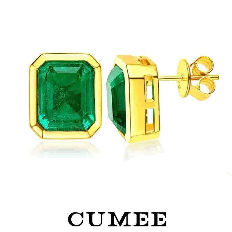 CUMEE 925 Silver Jewelry set Personalized, Cultivated Synthetic Emerald Earring for Women Jewelry , 18K Yellow Gold-plated