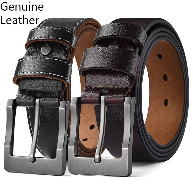 Men's Soft Cowhide Belt Metal Pin Buckle Male Leather Waistband 105-140 150 160 170cm Plus Size Real Leather Jeans Waist Straps