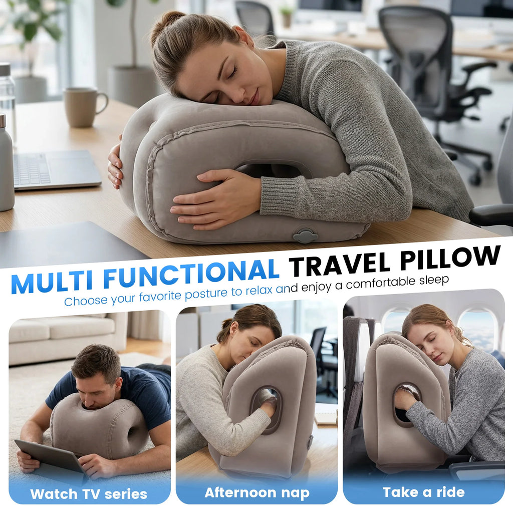 Inflatable Travel Pillow Portable Headrest Chin Support Cushions Support Neck Pillow for Airplane Car Bus Train Office Nap Rest