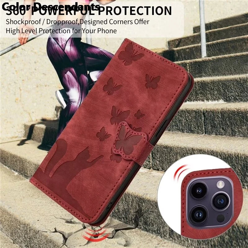 Flip Wallet Funda Butterfly Cat Holster Phone Case For Poco C65 C75 M3 M6 X3 X5 Pro NFC 4G Book Cover