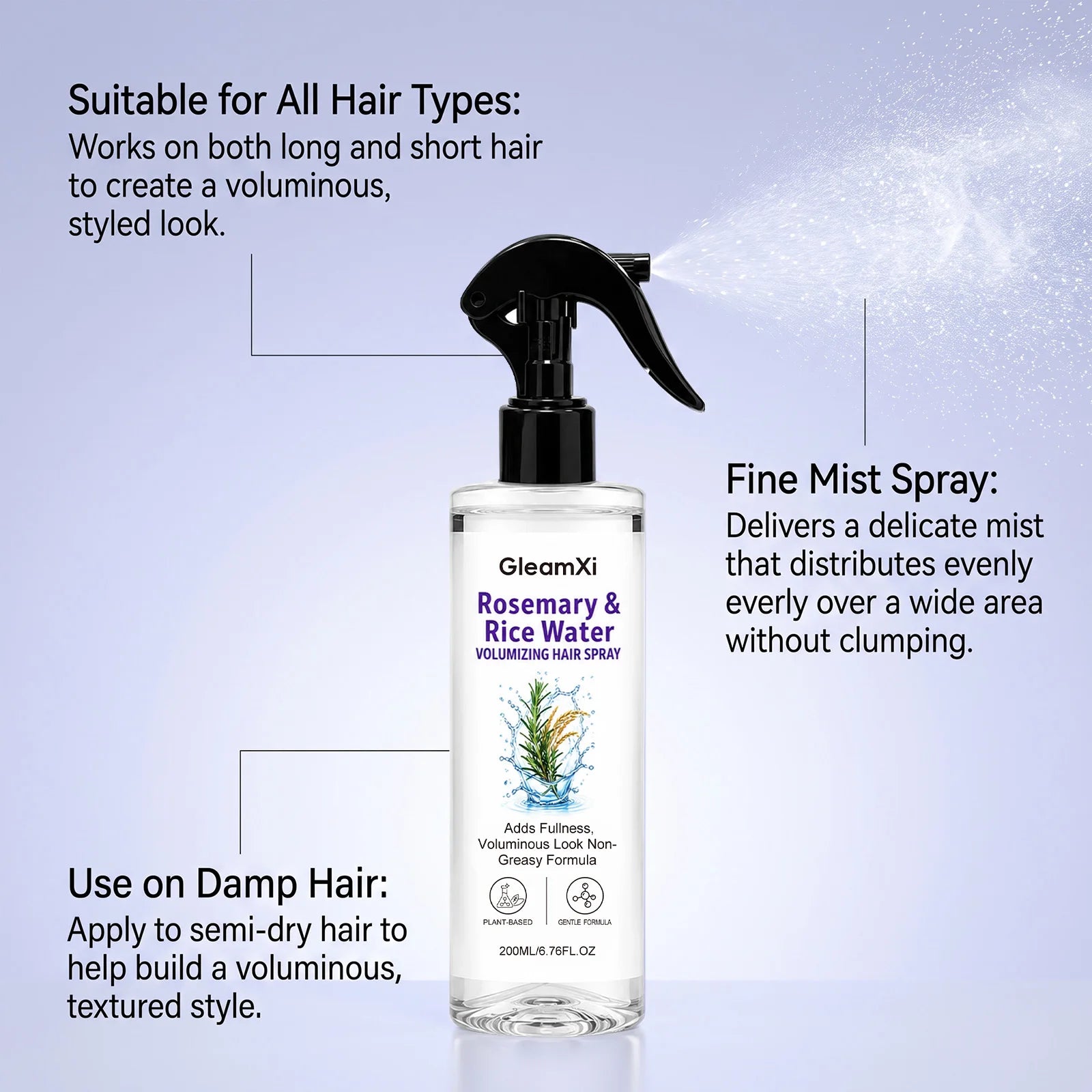Rosemary Rice Water Hair Root Nourishing Spray Volumizing Smoothing Frizz Control Moisturizing Mist Hair Styling Finishing Spray