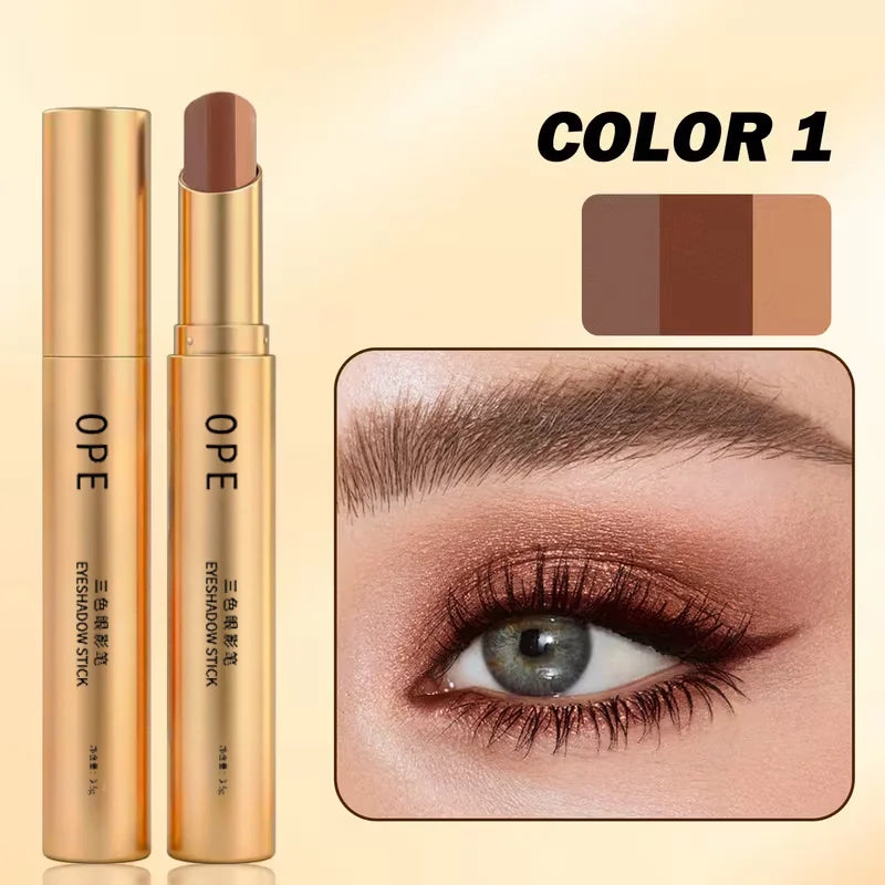 3-in-1 Cream Eyeshadow Stick Matte & Shimmer, Smooth Easy Apply Long Lasting Multicolor Eye Shadow for Daily Makeup