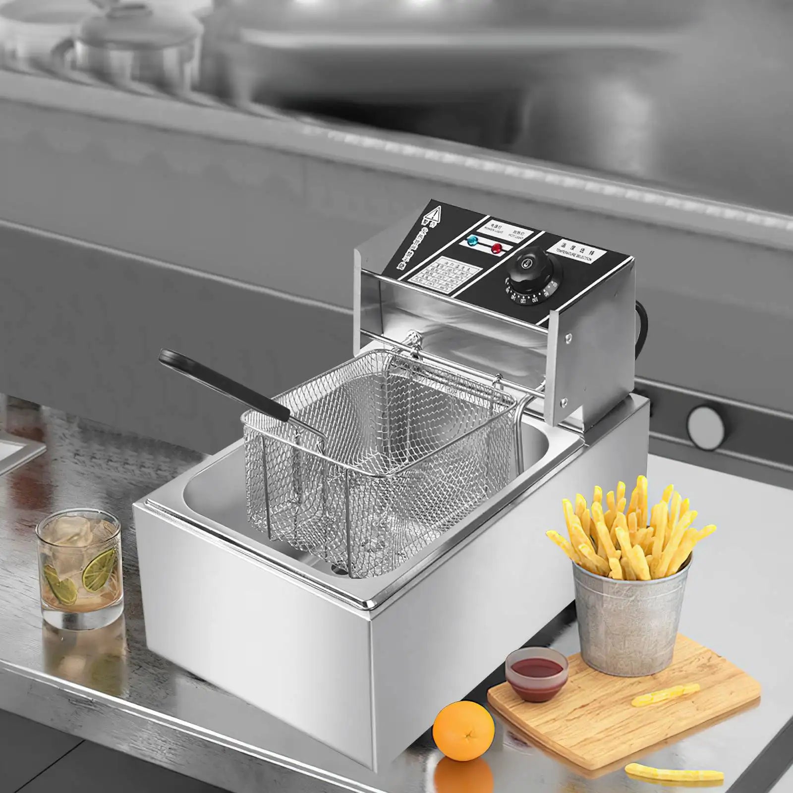 6L Electric Deep Fryer 2500W Stainless Steel Commercial Electric Fryer Household Chips Frying Pan French Fries Making Machine