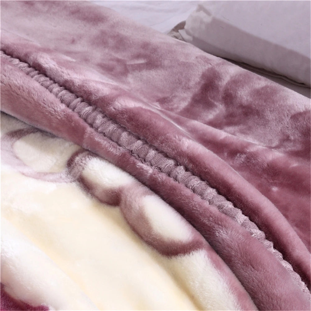 Soft Warm Fluffy Blanket Spring Summer Double Layer Raschel Mink Throw Blanket Bedspread Coverlet Thick Blanket