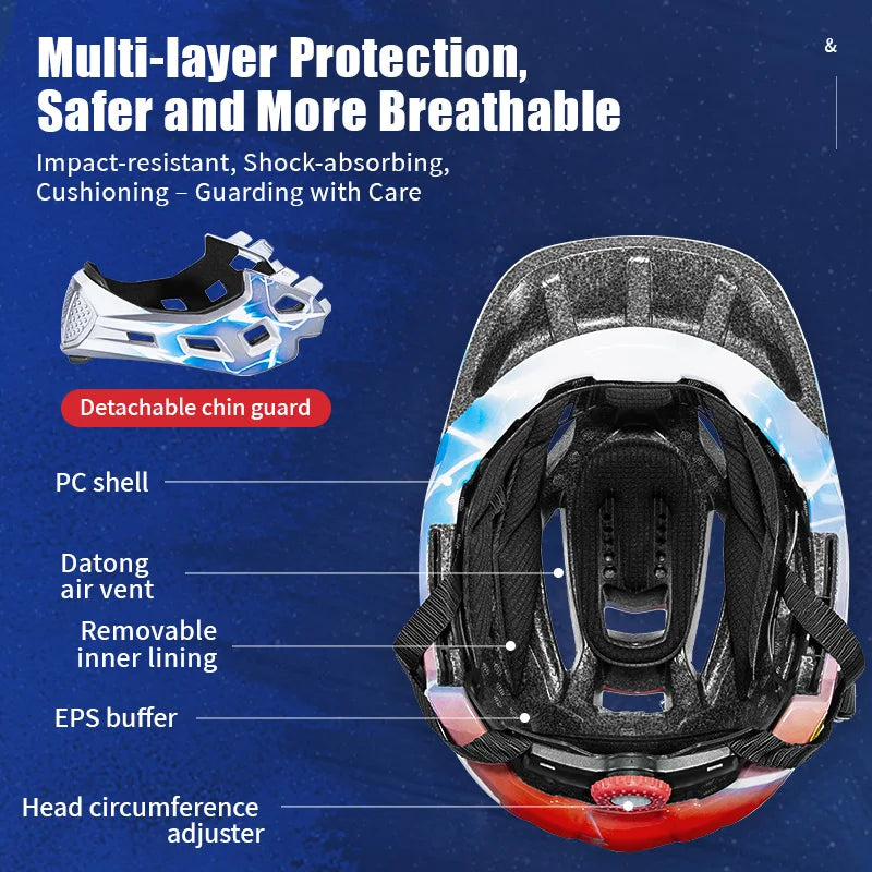 BATFOX Kids Helmet Full Face Mtb Bicycle Helmet child Children Girl and Boy Cycling BMX Detachable Downhill Multi-Sport Helmet