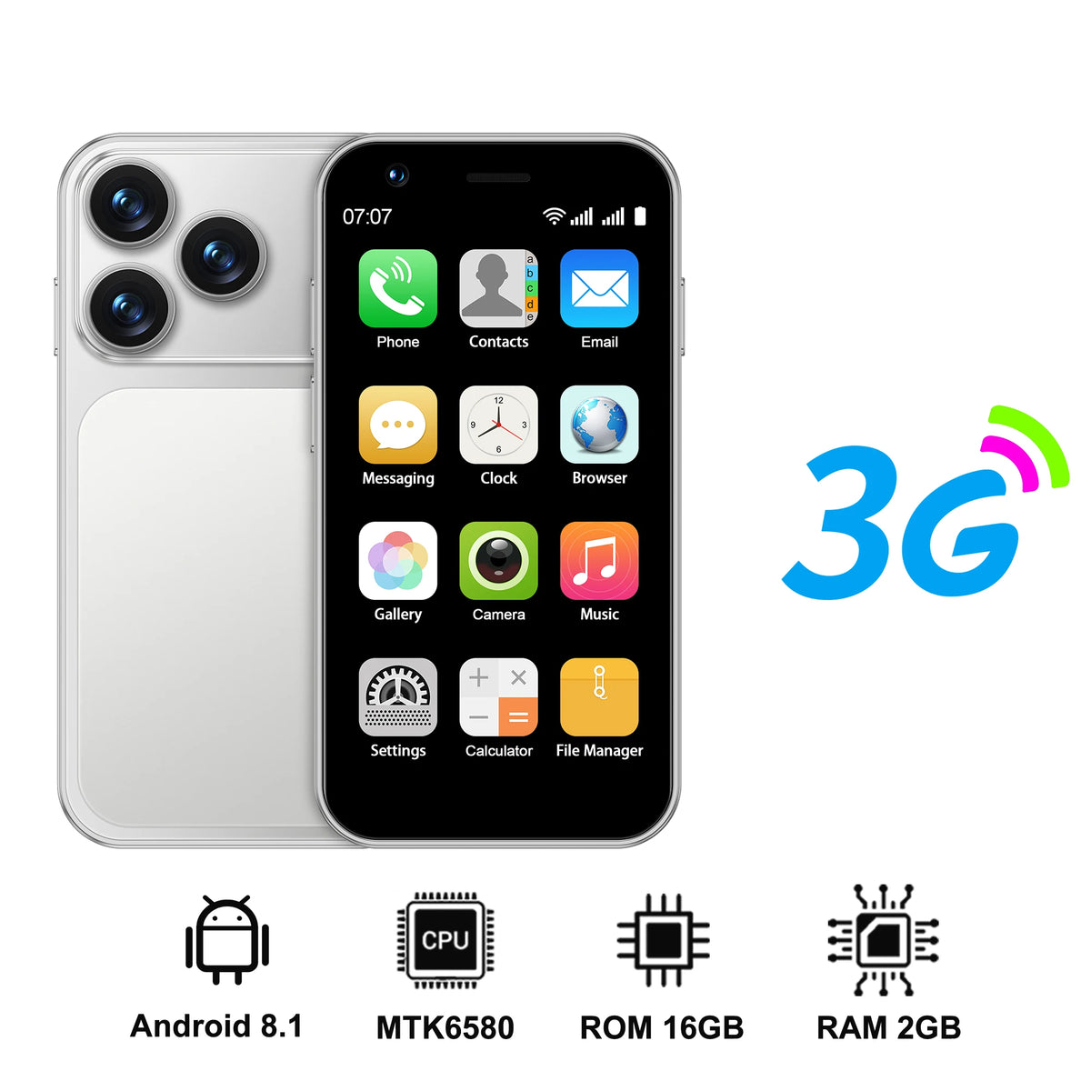SERVO 18SE Mini Smartphone Android OS 3.0" Fullview Display 3G Cellular 2GB+16GB Face Unlock Small Mobile Phones GPS Play Store