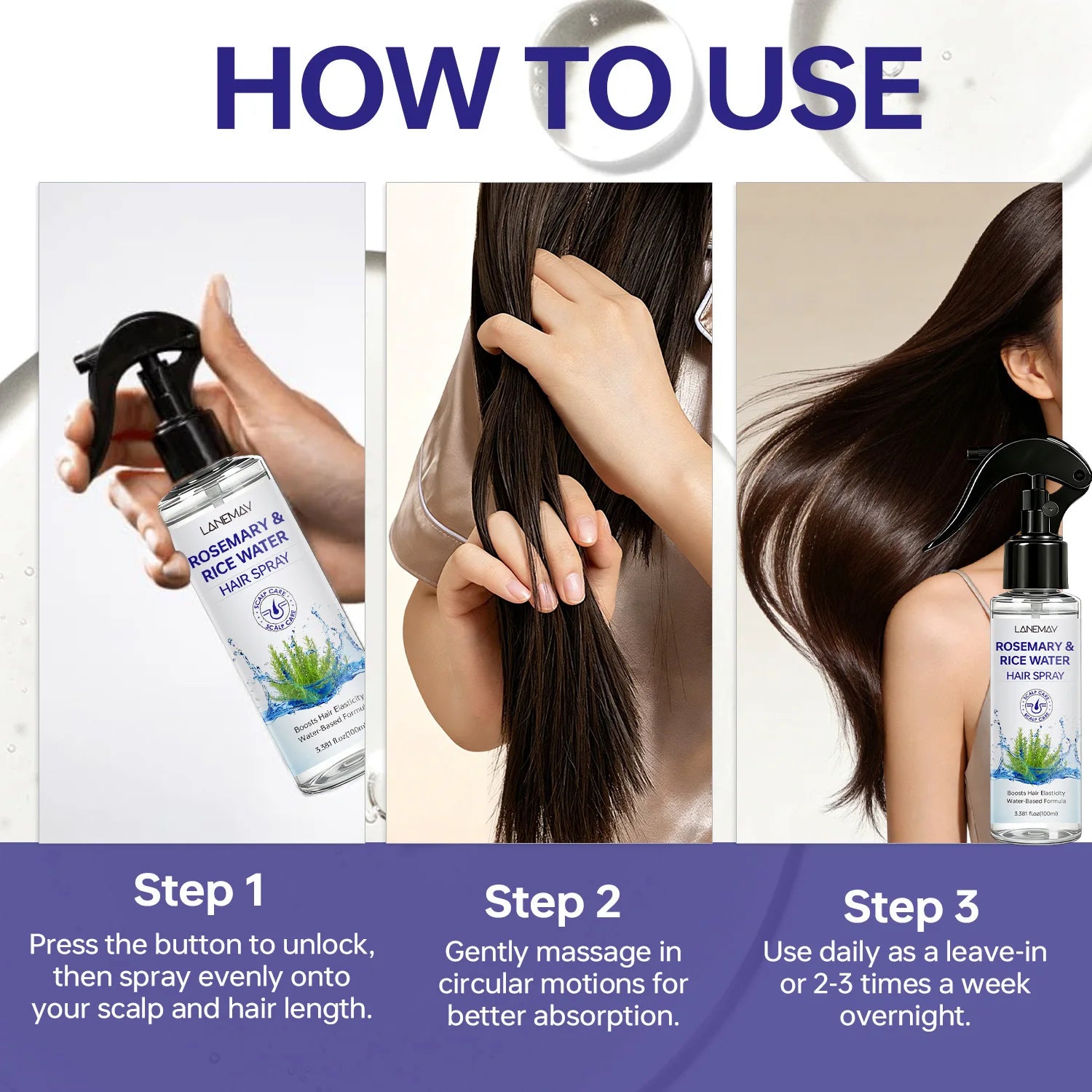 Rosemary & Rice Water Hair Spray – Boost Elasticity & Soften Strands Refresh and Revitalize Your Hair.