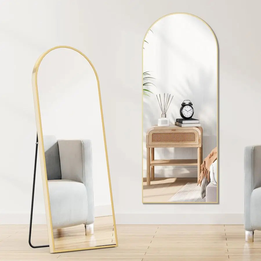 64 x21 Arched Full Length Mirror, Standing or Leaning Full Body Mirror with Aluminum Alloy Thin Frame, Suitable for Bedroom or