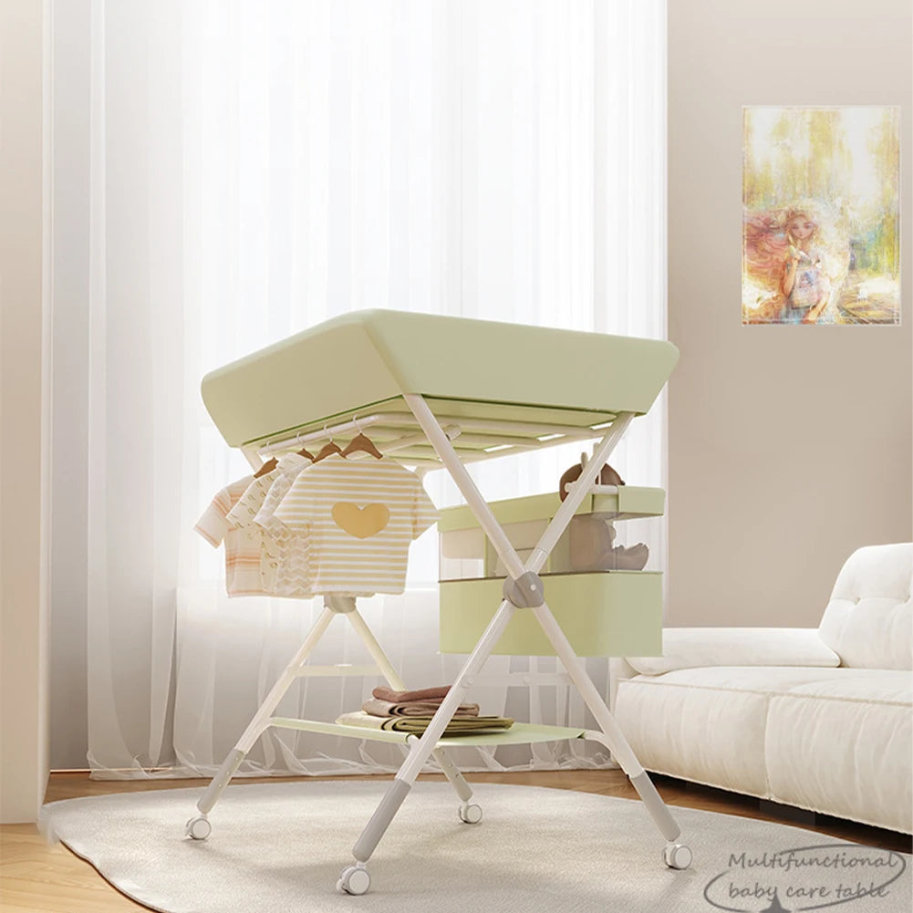 Mobile Folding Changing Table Changing Station with Storage Basket Changing Table for Nappy Changing, for Newborns and Toddlers