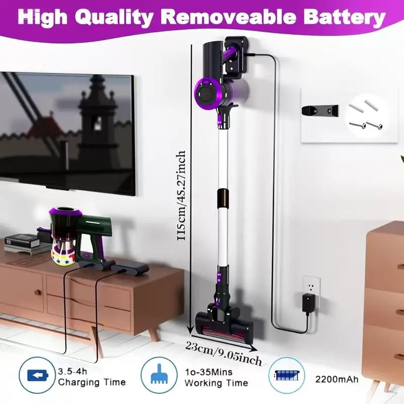 40Kpa Vacuum Cleaner for Home - Lightweight, Stick Vacuum Clean with Large-Capacity Battery, Max 45Mins Runtime