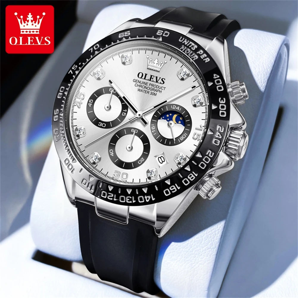 OLEVS 2875 Men Watch Original Fashion Brand Quartz Waterproof Luminous Watch For Man Three Small Dial Sport Moon Phase Watch