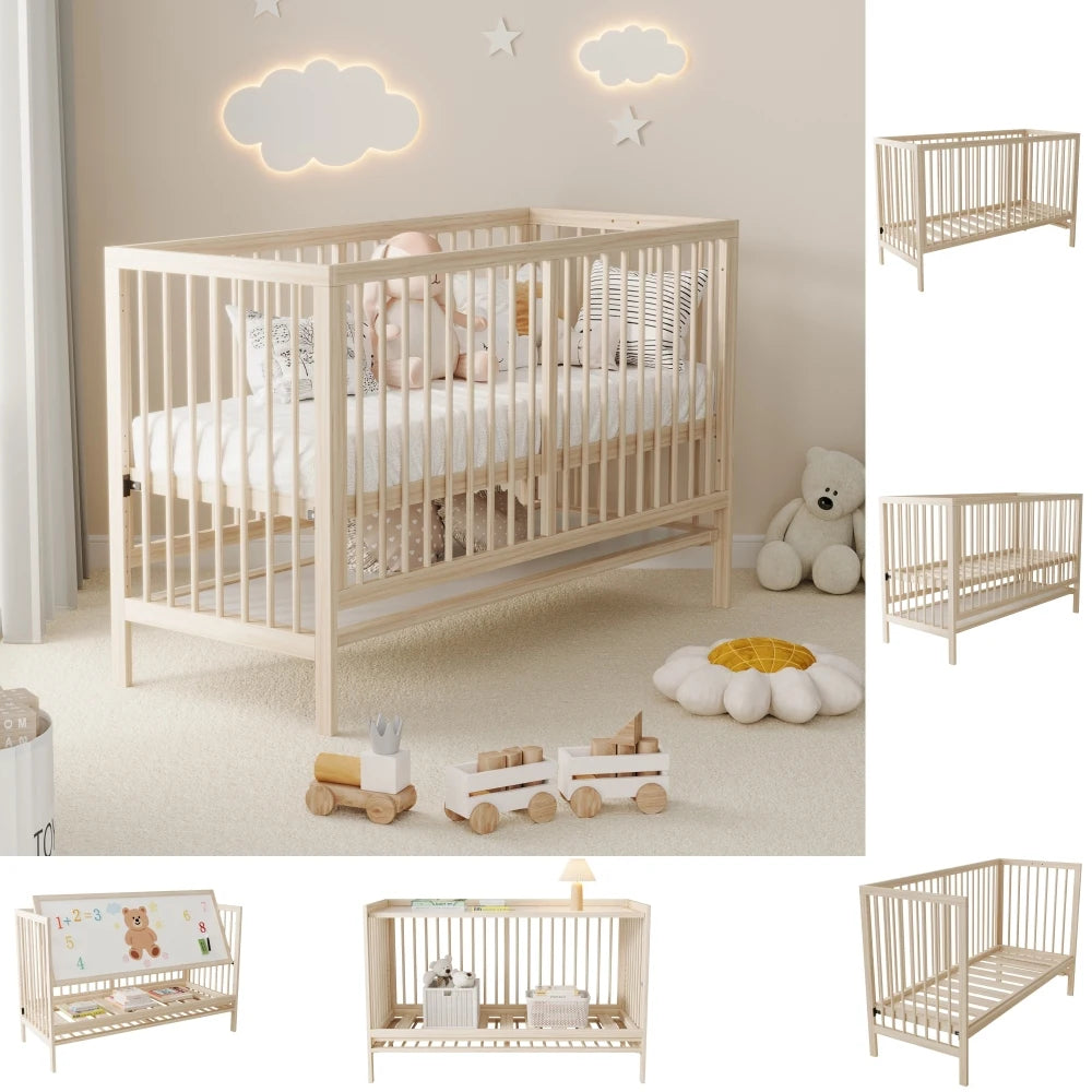 Multifunctional Wooden Baby Cot That Can Convert To Extra Bed Painting Board Rack Desk Height Adjustable Without Mattress