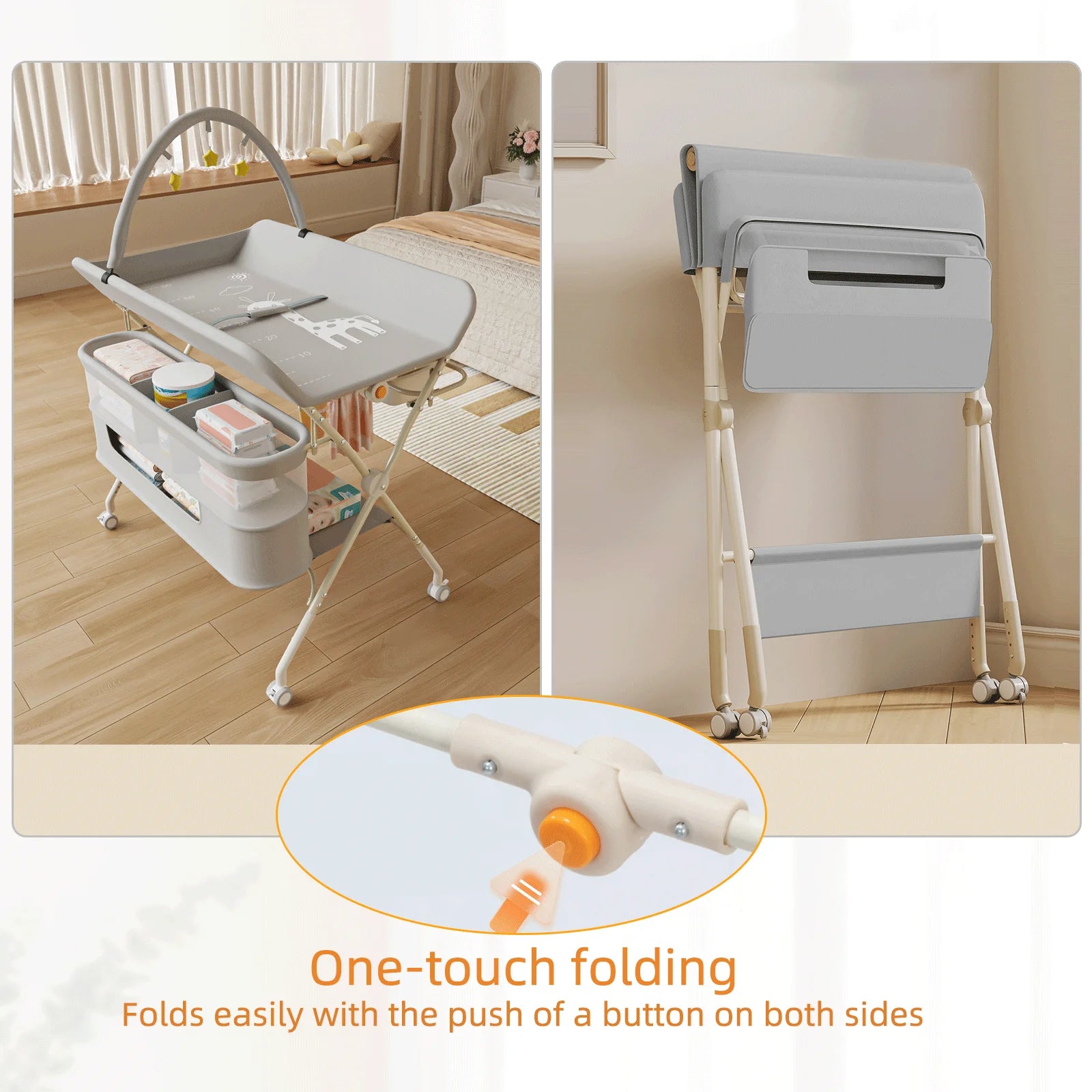 4 in 1 Folding Changing Table, Mobile Changing Unit, Height-adjustable Changing Station With Toy Arch & Storage Basket