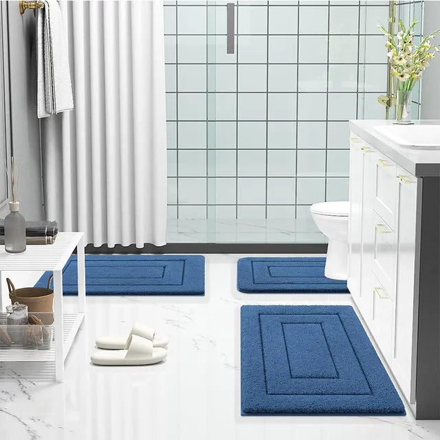 Microfibre Bathroom Rugs Non-Slip Washable Bath Doormat Water Absorbent Resist Dirt Bath Carpet Shower Velveteen Foot Mat