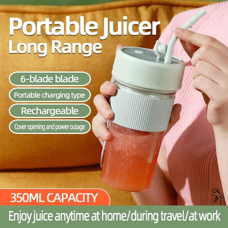 Portable Blender Electric Juicer Cup Large Capacity USB Rechargeable Mini Smoothie Maker 6 Blades Ice Crusher for Shakes Travel