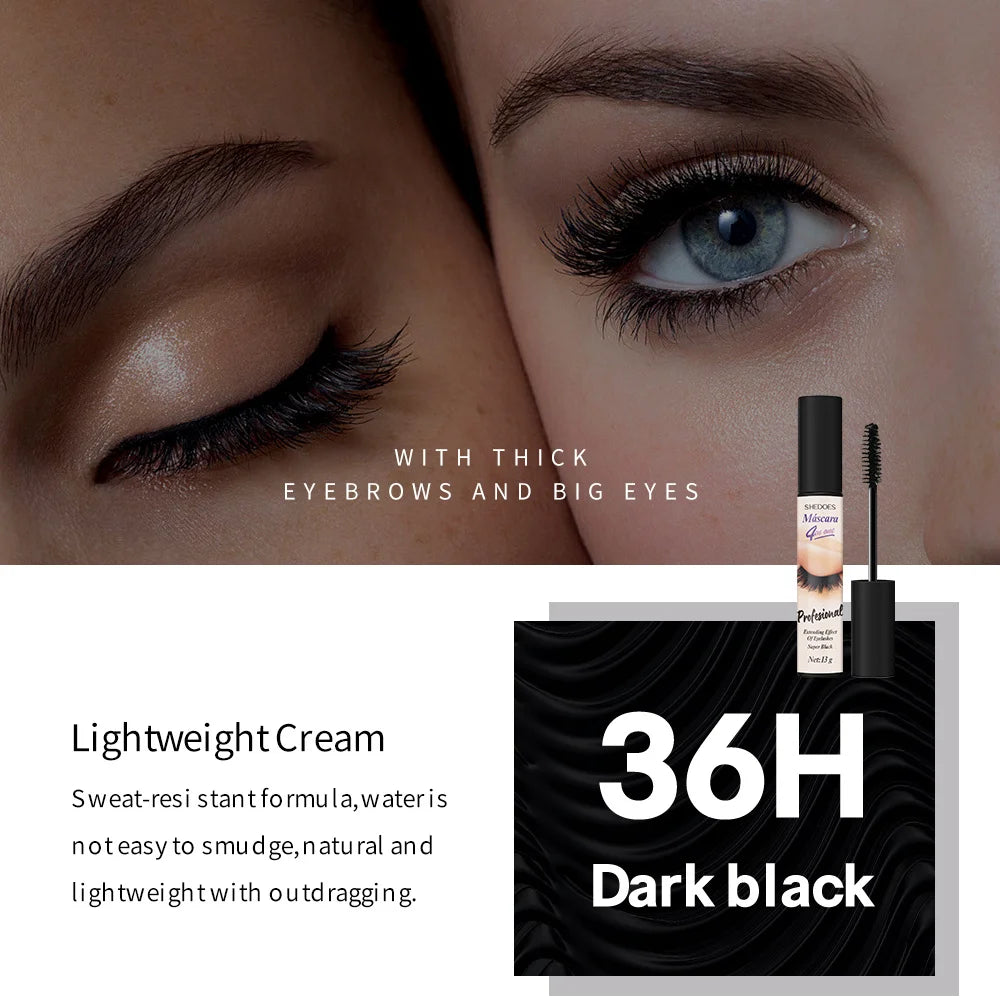 4D mascara is long-lasting, slender, curled and dense, waterproof, sweat-proof and non-smudging.