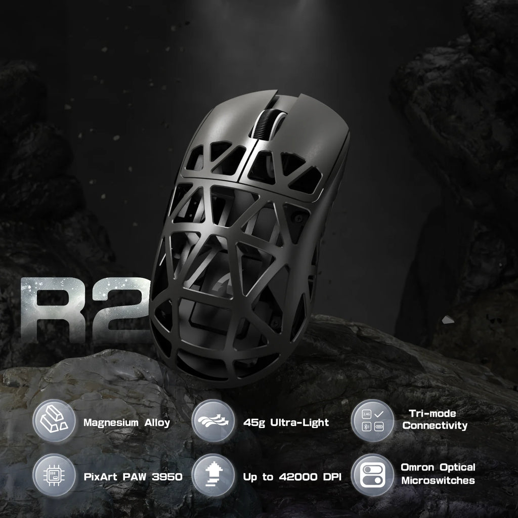 ATTACK SHARK R2 Magnesium Alloy PAW3950 Gaming Mouse, Tri-mode, 8000hz, 42000 DPI, 45g Ultralight, 100M Clicks Microswitches