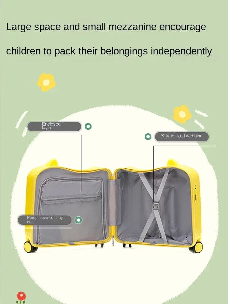 18 Inch Kids Luggage Can Sit and Ride on Suitcase  Carry-on Luggage Bag Travel Suitcase for Children Trolley Case With Wheels