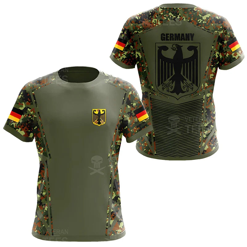 Germany Flag T Shirt Men Tops Tee Shirts 3D Jungle Camo Printed Deutschland Eagle Emblem T-Shirt Olive Beige Forest Short Sleeve
