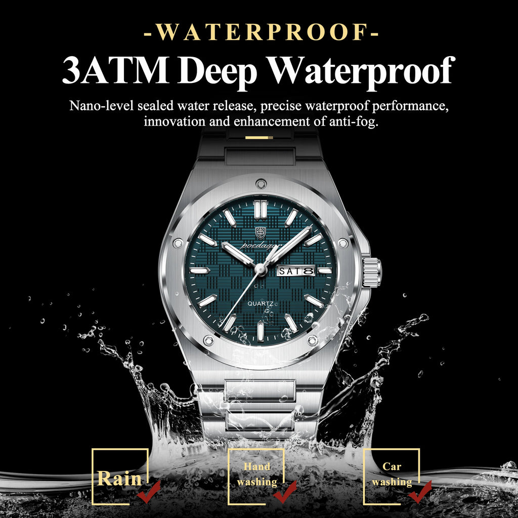 POEDAGAR Fashion Men's Clock Quartz Date Week Luxury Male Watch Waterproof Luminous Stainless Steel Watches For Men Reloj Hombre