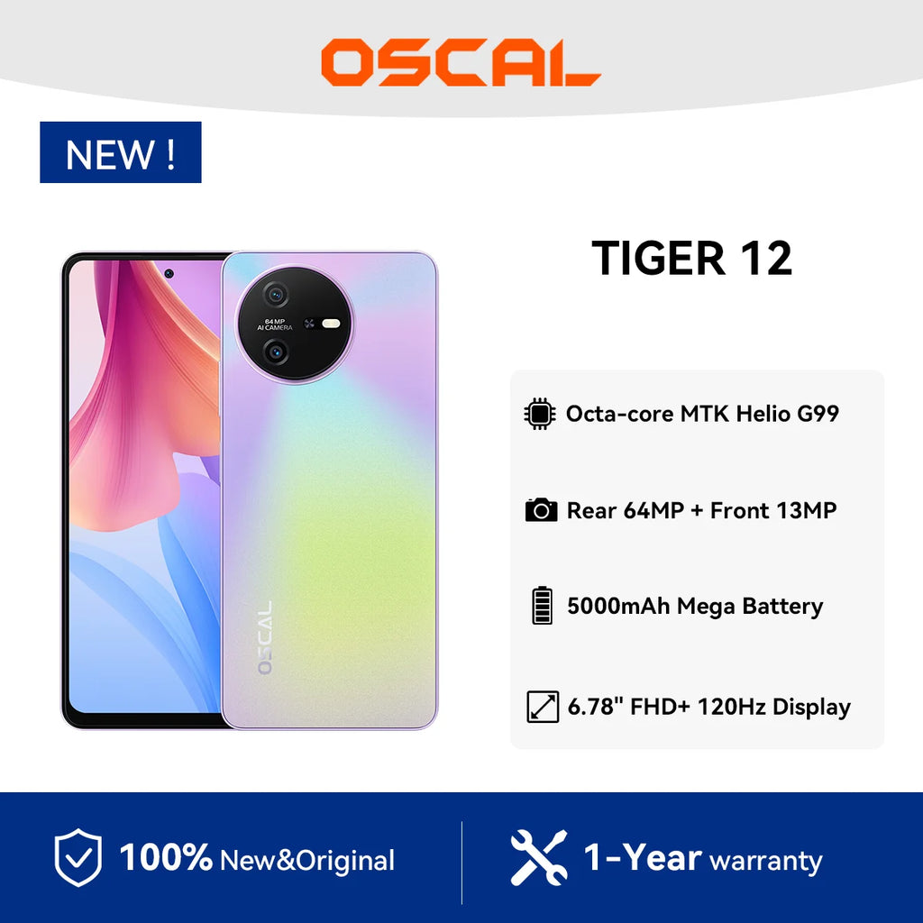 [World Premiere] OSCAL TIGER 12 Smartphone Android13 Helio G99 6.78'' 120Hz 2.4K Display Cell Phone 24GB 256GB 64MP Mobile Phone