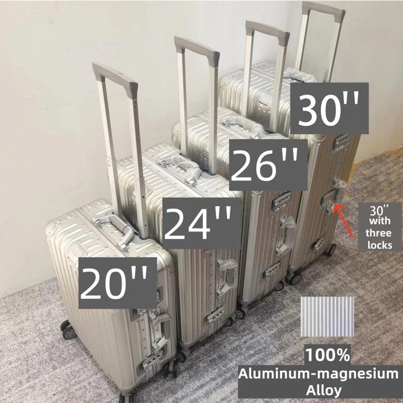 All Aluminum-magnesium Alloy Travel Suitcase High Quality Rolling Luggage 20/24/26/30'' Trolley Luggage Carry-On Cabin Suitcase