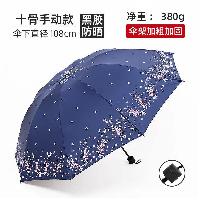 Double Large Umbrella Flower Pattern Rain Umbrellas Anti UV Sun Protection Rain Umbrella Women Folding Portable Travel Parasol