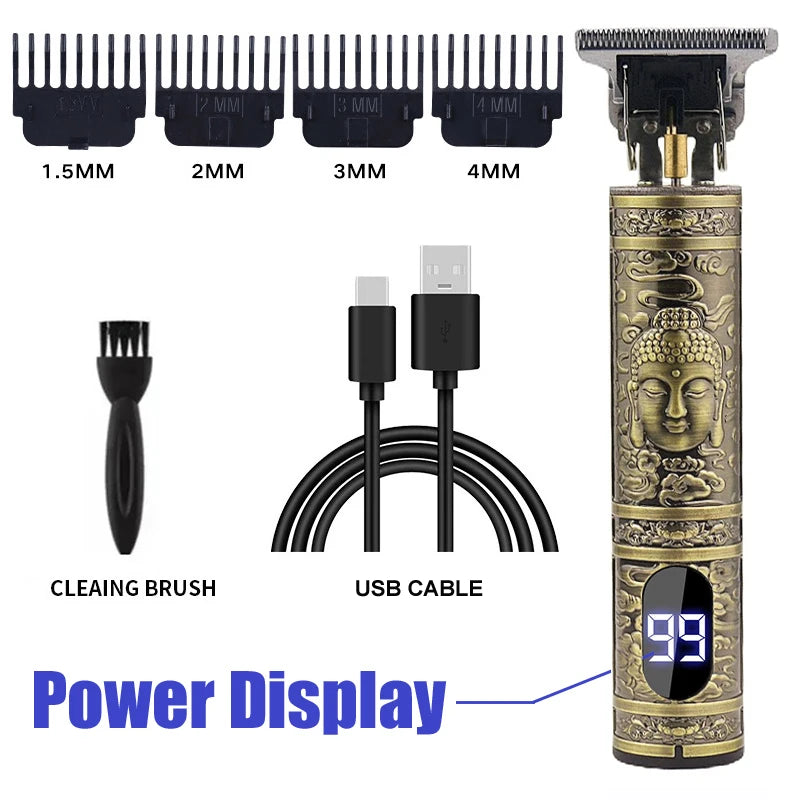 Electric Hair Clipper for Men Professional Barber Shaver Beard Trimmer Dragon Buddha Design Body Hair Cutting Machine USB