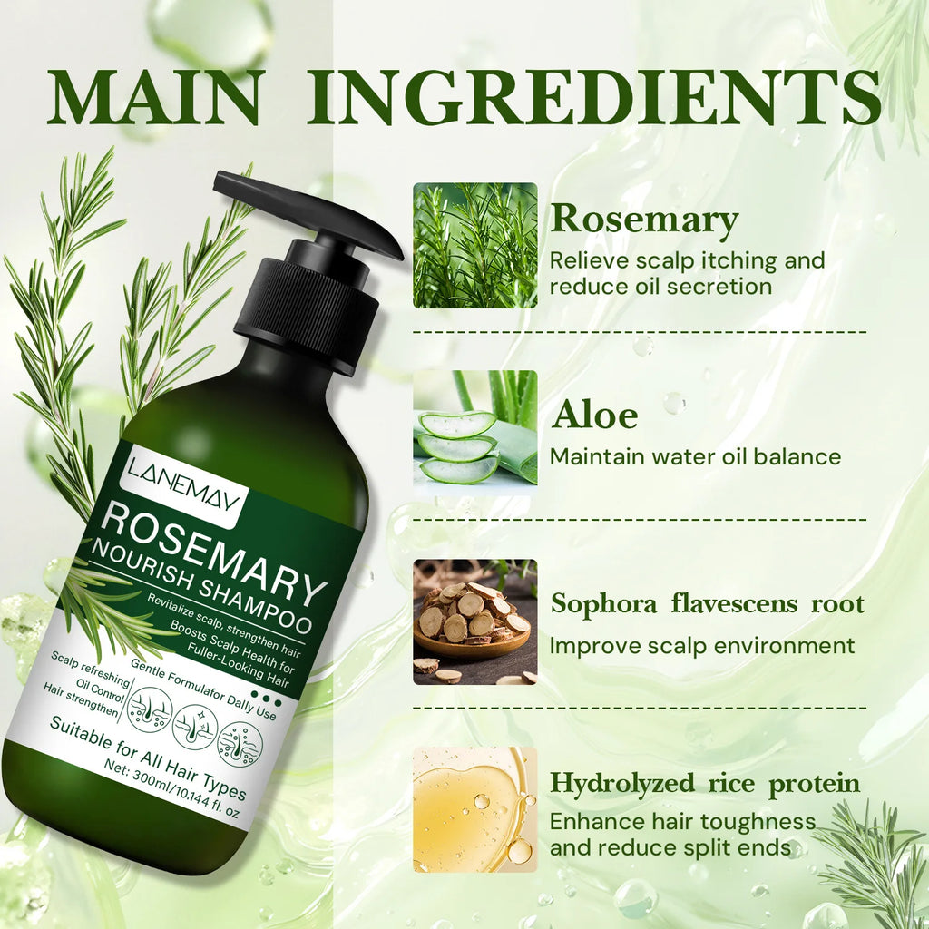 Rosemary  Nourish Shampoo - Enhances volume and thickness, controls oil, nourishes and repairs hair, suitable for all hair types