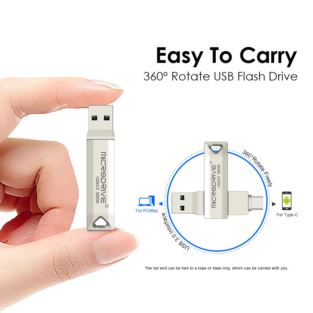 2 in 1 OTG USB-C Flash Pen Drive Metal Memory Stick Usb 3.0 flash Disk 64GB 128GB 256G 512G USB3.0 Type-C Pendrive
