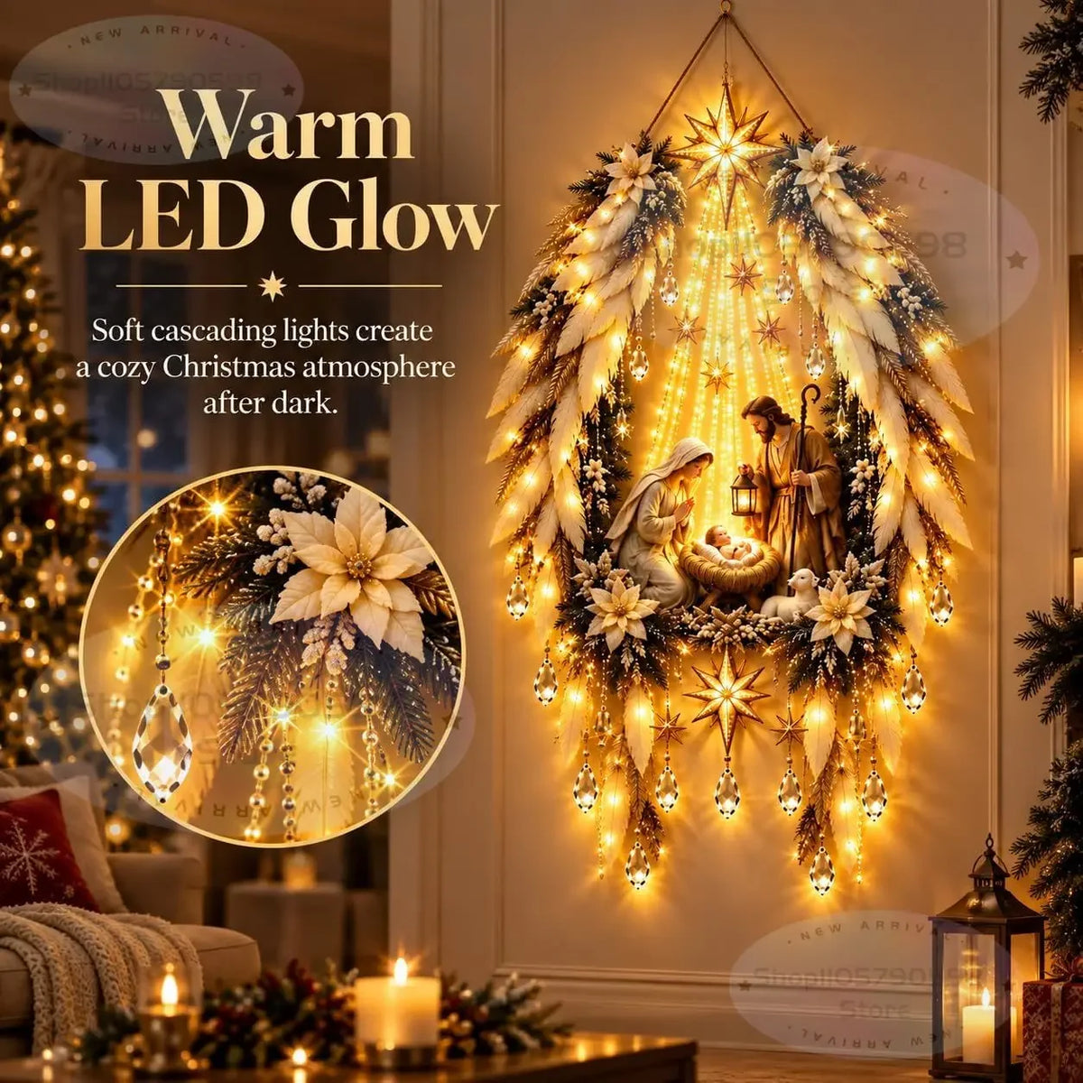 Heavenly Angel Wings Nativity Light – Lighted Nativity Wall Decor,Faith Inspired Holiday Decoration for Christmas Home Decor