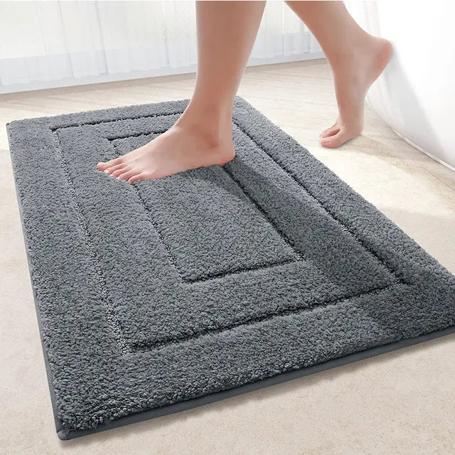 Microfibre Bathroom Rugs Non-Slip Washable Bath Doormat Water Absorbent Resist Dirt Bath Carpet Shower Velveteen Foot Mat