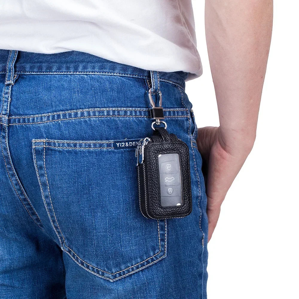 Car Key Holder Men Genuine Leather Practical Housekeeper Multifunctional Double Zipper Square Home Key Case Women Keys Wallet
