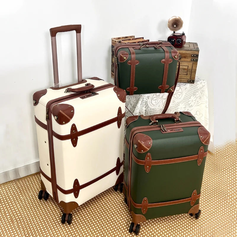 2025 New Vintage Luggage Set 20 inch Boarding Box 28 Inch Large Capacity Suitcase 14'' Cosmetic Case PP+PU Rolling Luggage