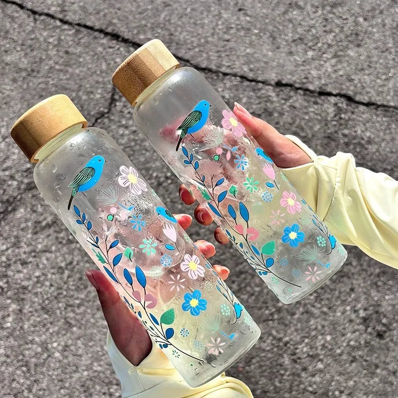 Temperature Changing Glass Cup Large Borosilicate Sports Water Bottle Heat Transfer Gift Mug for Cold Brew & Travel
