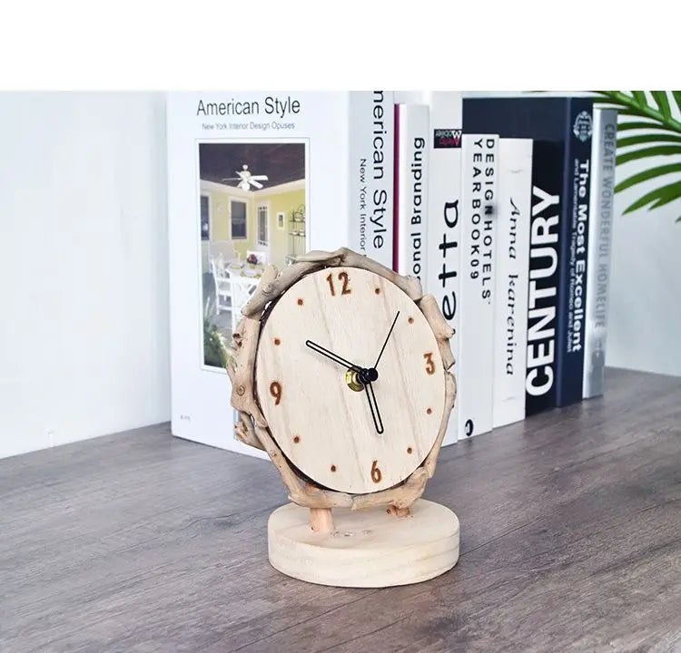 Log Desk Clock Living Room Simple Desktop Ornament Clocks Creative Silent Table Clock Watch Home Decoration