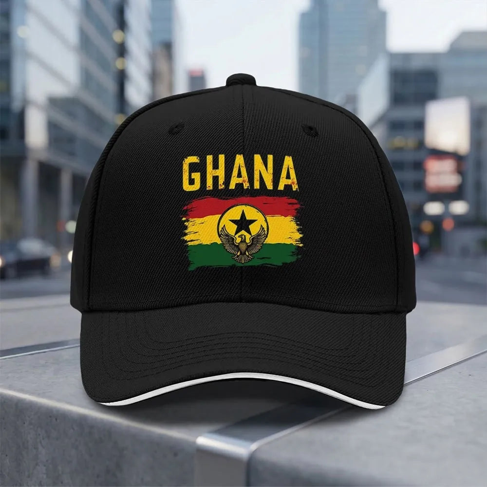 Ghana Flag Distressed Baseball Cap Adjustable Unisex Outdoor Sports Curved Brim Hat