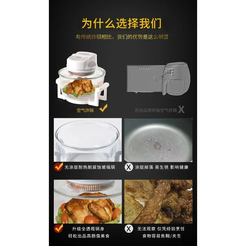Transparent Air Fryer Oven - 12L Digital Halogen Convection Turbo Flavor Wave with Glass Bowl