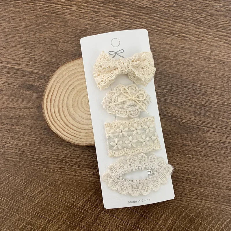 4Pcs Kids Fabric Lace Flower Barrettes Baby Princess Hair Accessories Newborn White Hairpins Bow Hairclips Girls Birthday Gifts