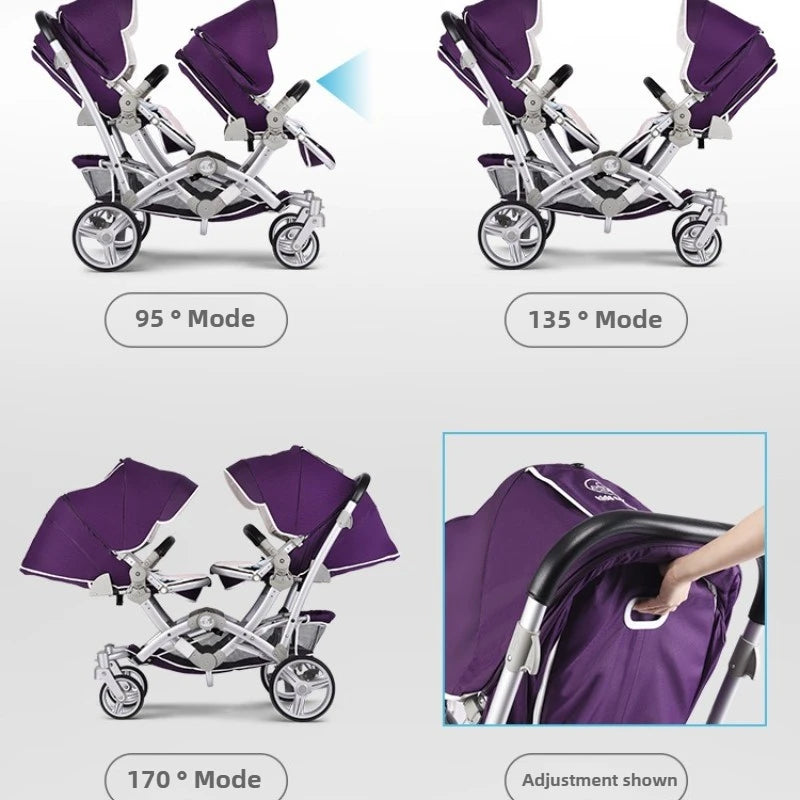 High View Twin Baby Stroller Two-way Sitting and Lying Lightweight Foldable Newborn Double Stroller Newborn Stroller