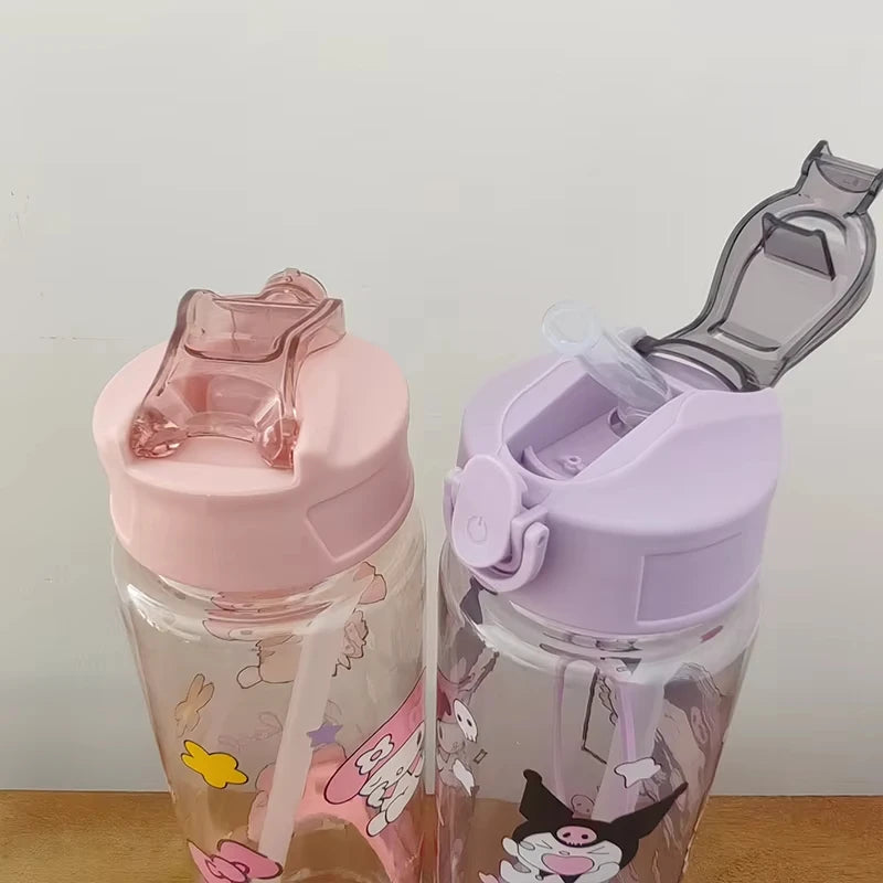 Pink Hello Kitty 800Ml Water Bottle Kuromi Melody Anime Design Large Capacity Pop-Up Straw Leakproof Outdoor Sport Gifts